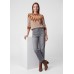 Rabe - 57-121621 zachte trui taupe met print bruin cognac.